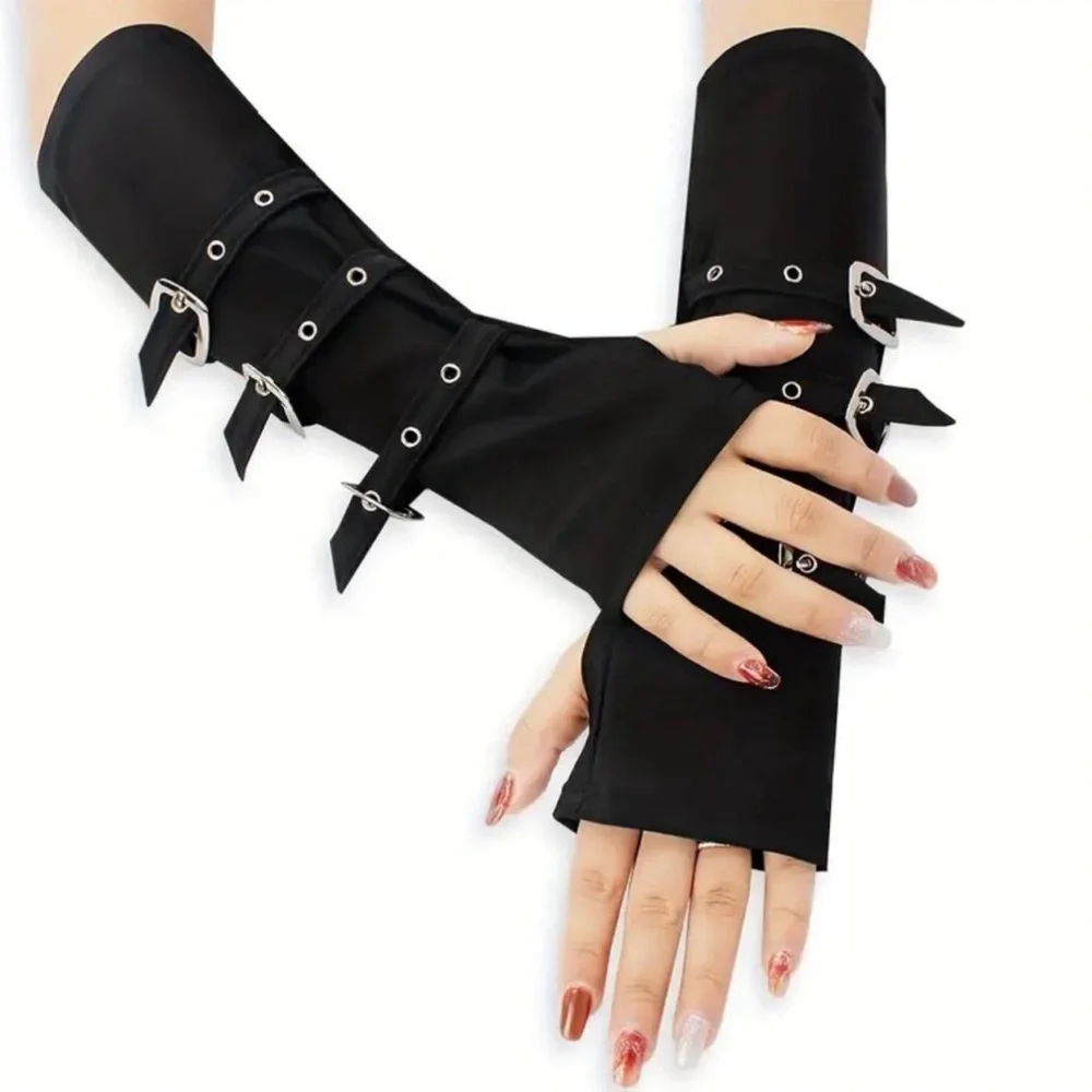 New-Black fingerless sleeves with buckle accents #goth #grunge